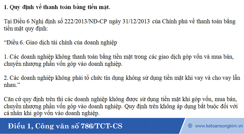 công văn số 786/TCT-CS về góp vốn không dùng tiền mặt